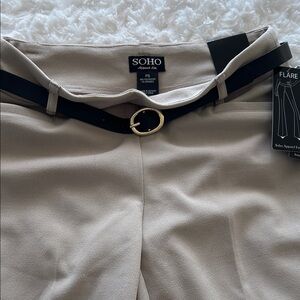 SOHO Beige Flare Pants with Black/gold Belt Sz Sm